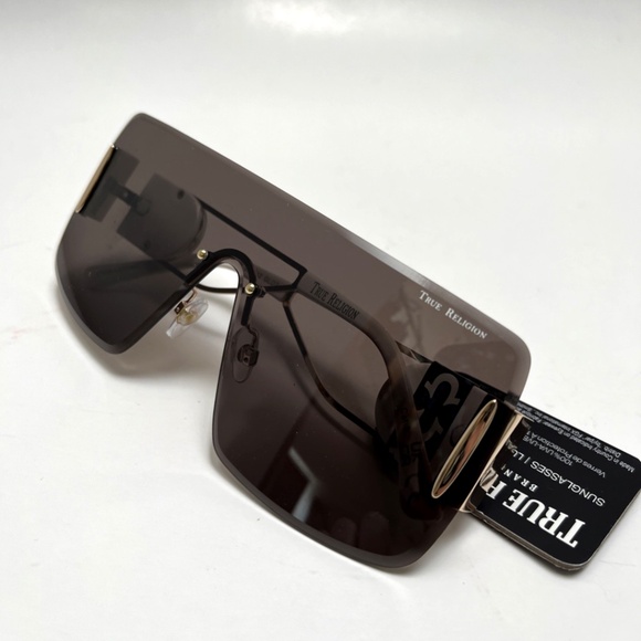 New TRUE RELIGION Shield Sunglasses White Acetate Rimless Metal Wide Leg main image 5